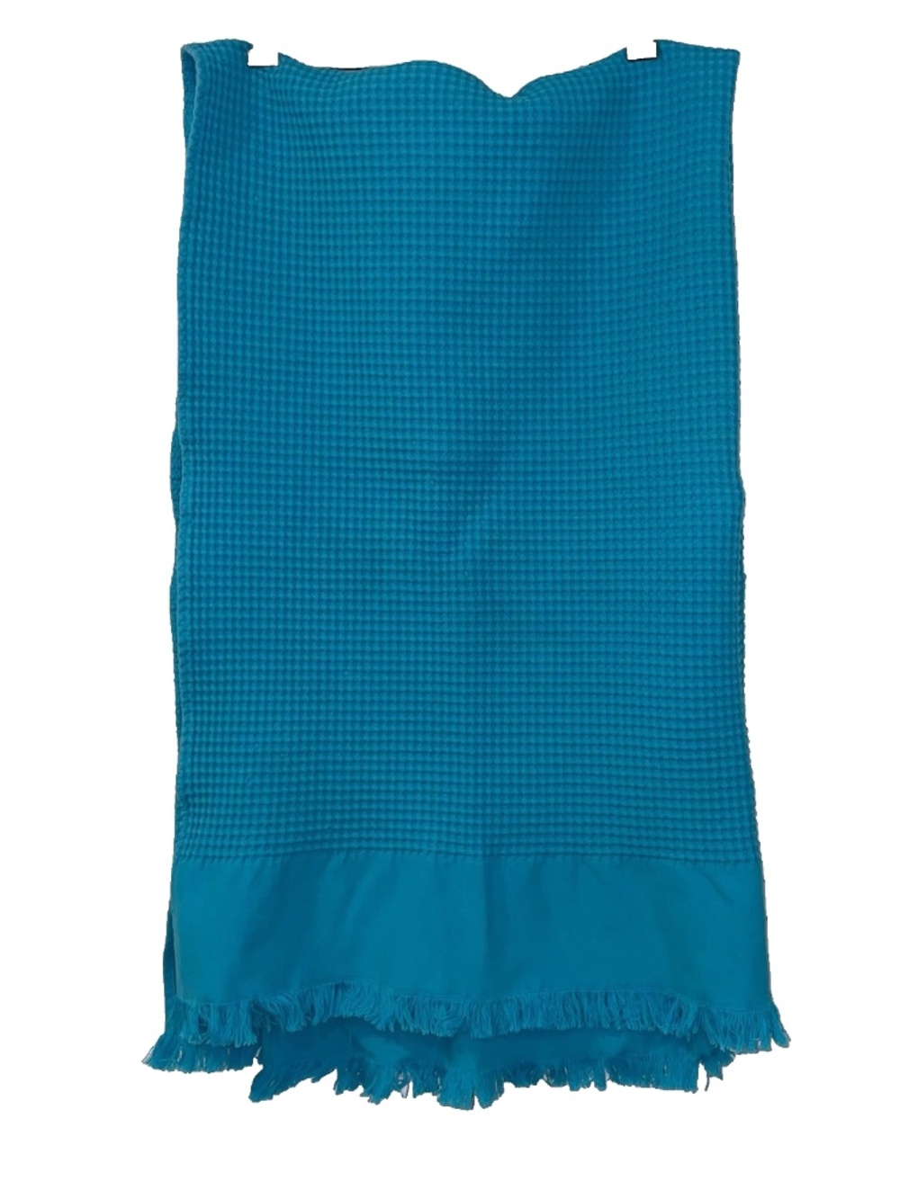 Italian Waffle Knit Throw Blanket  Cotton Teal Fringe Giaquinto Tessitura